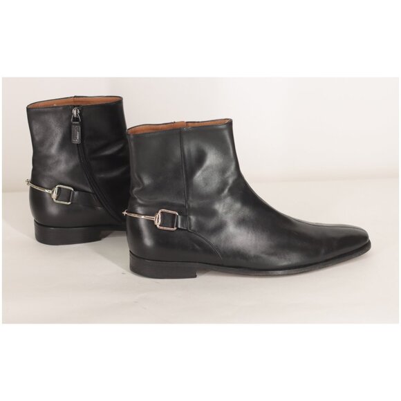 GUCCI Tom Ford Black Leather Zip Up Horse bit Chelsea Ankle Boots US12.5D IT11.5
